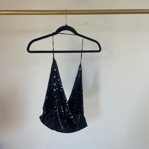vintage black sequin halter top - Picture 1 of 5